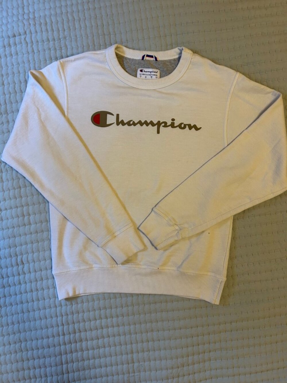 Champion Cream Script Logo Crewneck Sweatshirt S